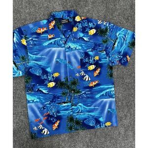 Pineapple Connection Mens Button Up Shirt Blue Short Sleeve Blue Ocean‎ Size XL